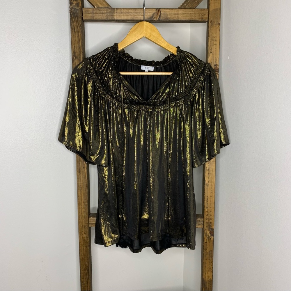 VOY Shimmering Black and Gold Women's Top Size S